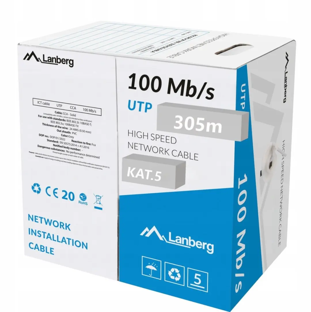 Lanberg UTP-kabel 305m 100Mb/s CCA - Grijs - afbeelding 3 van 5