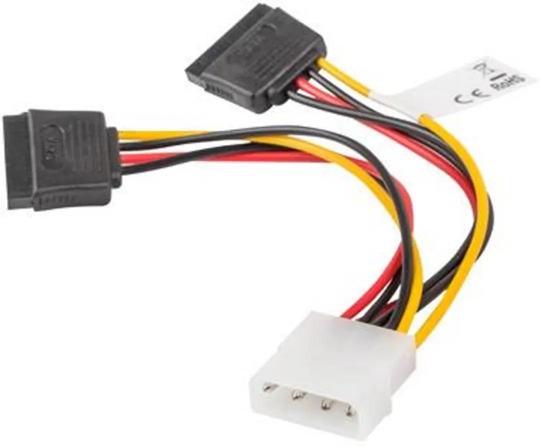 Lanberg Molex naar 2x SATA Stroomkabel 15cm - Transparant - afbeelding 3 van 6