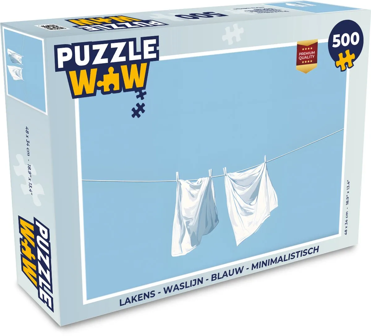 PuzzleWow Waslijn Lakens Puzzel 500 Stuks - Blauw