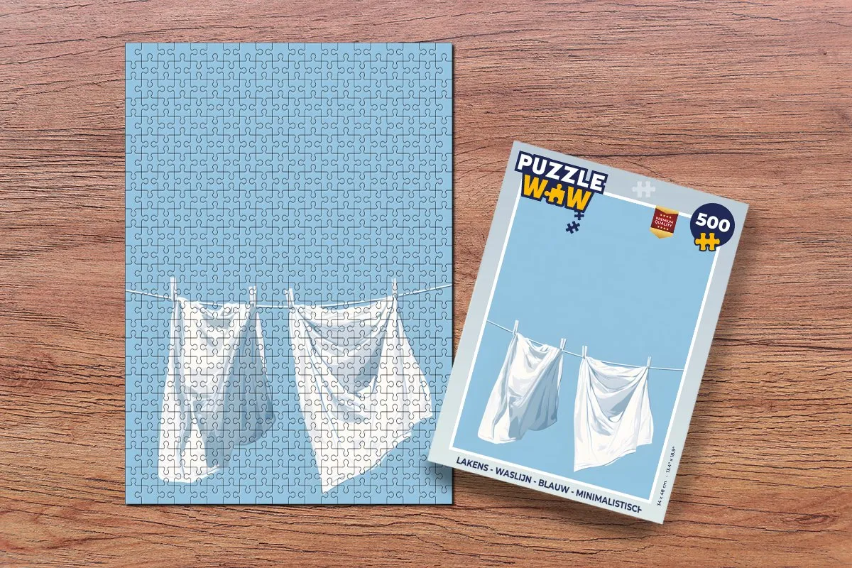 PuzzleWow Waslijn Lakens Puzzel 500 Stuks - Blauw
