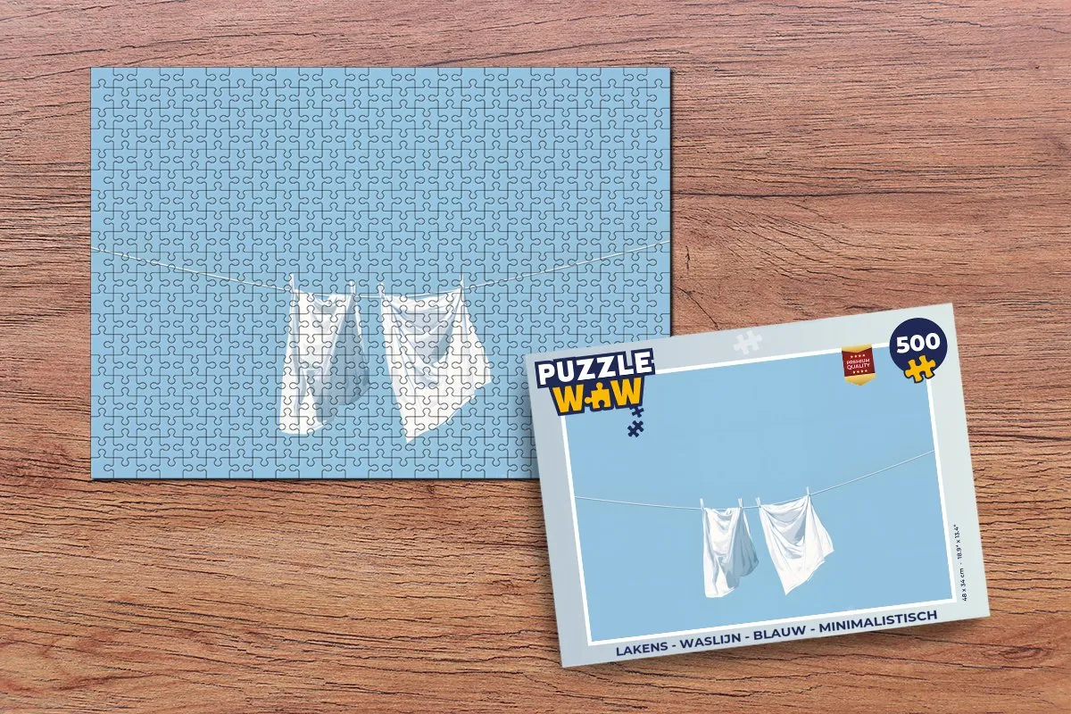 PuzzleWow Waslijn Lakens Puzzel 500 Stuks - Blauw