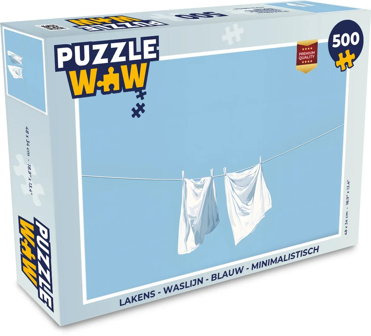 PuzzleWow Waslijn Lakens Puzzel 500 Stuks - Blauw
