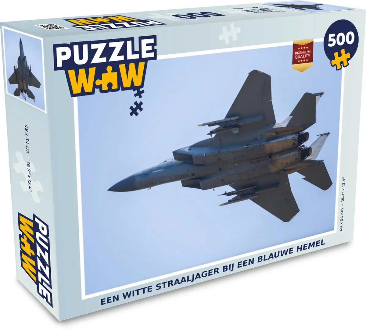 PuzzleWow Legpuzzel 500 Stuks - Een Witte Straaljager bij een Blauwe Hemel