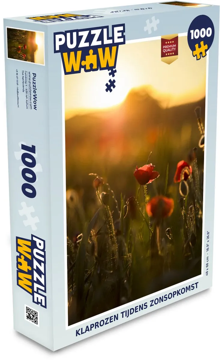 PuzzleWow Klaproos Zonsondergang Legpuzzel 1000 Stuks - Multicolor