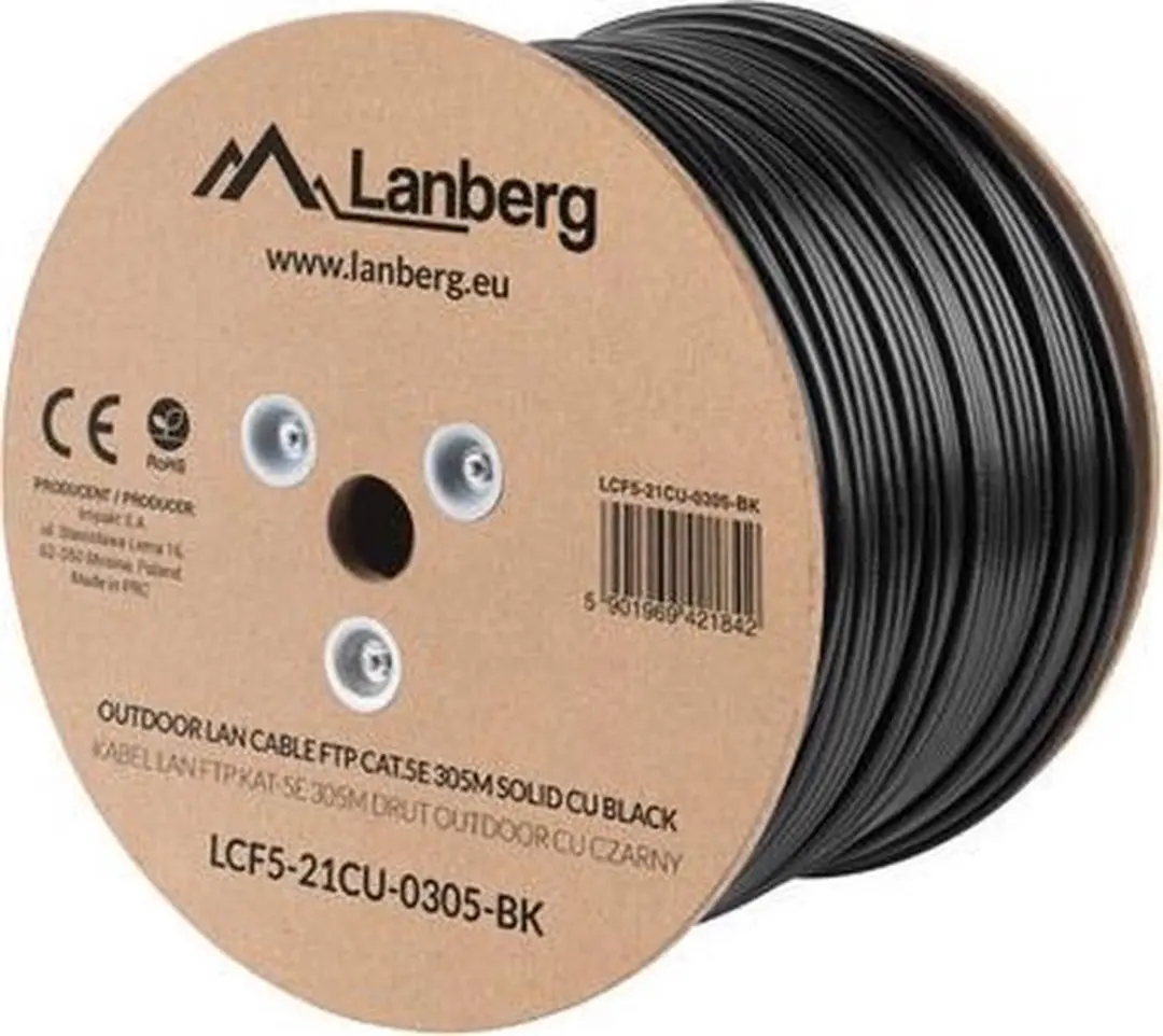 Lanberg 5e Serie FTP Kabel 305m - Outdoor Zwart - afbeelding 4 van 5