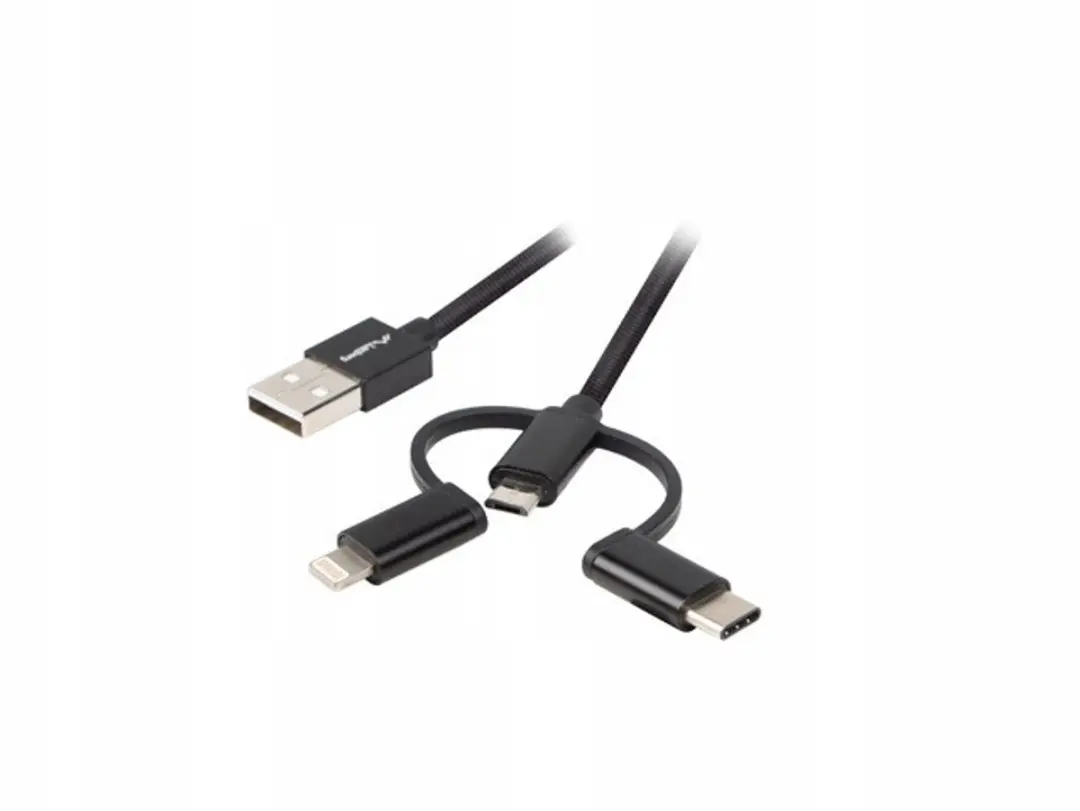 Lanberg 3-in-1 USB-C Kabel met Micro USB & Lightning, 1m Zwart