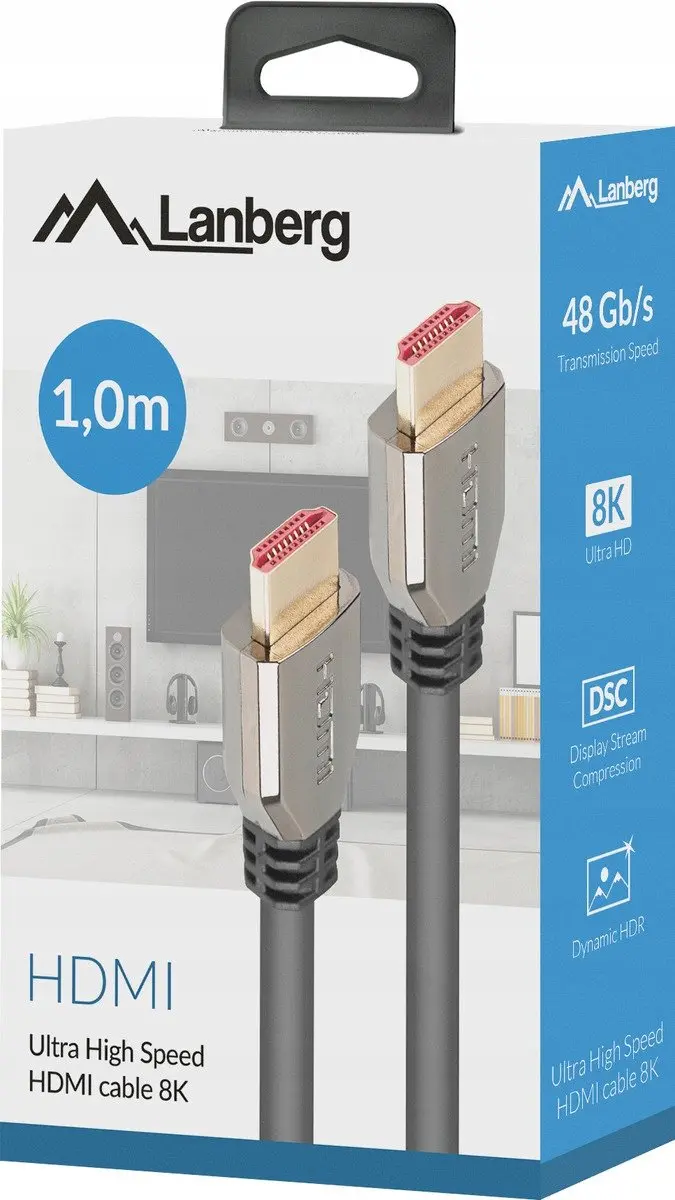 Lanberg HDMI 2.1 Kabel 8K 48Gb/s 1m - Zwart - afbeelding 2 van 6