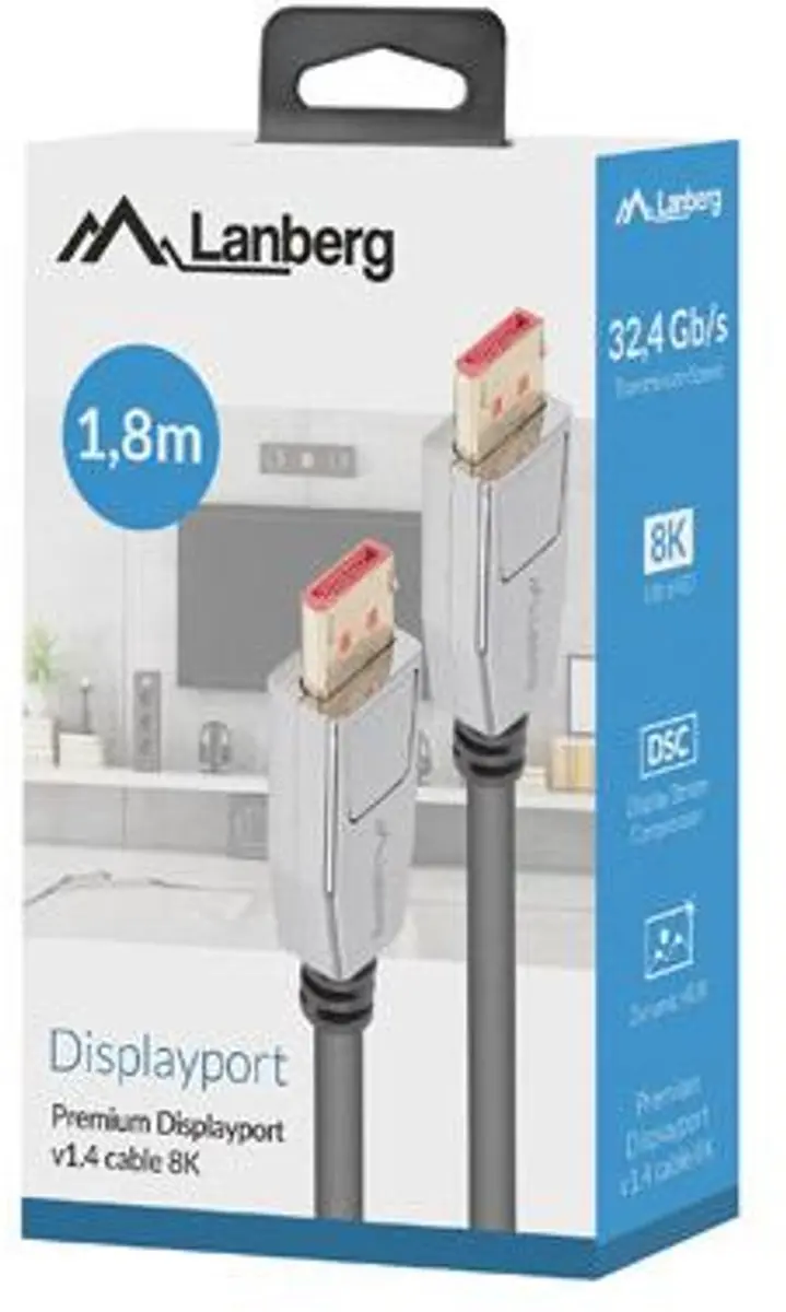 Lanberg DisplayPort Kabel M/M 1,8m - 8K - Transparant - afbeelding 3 van 4