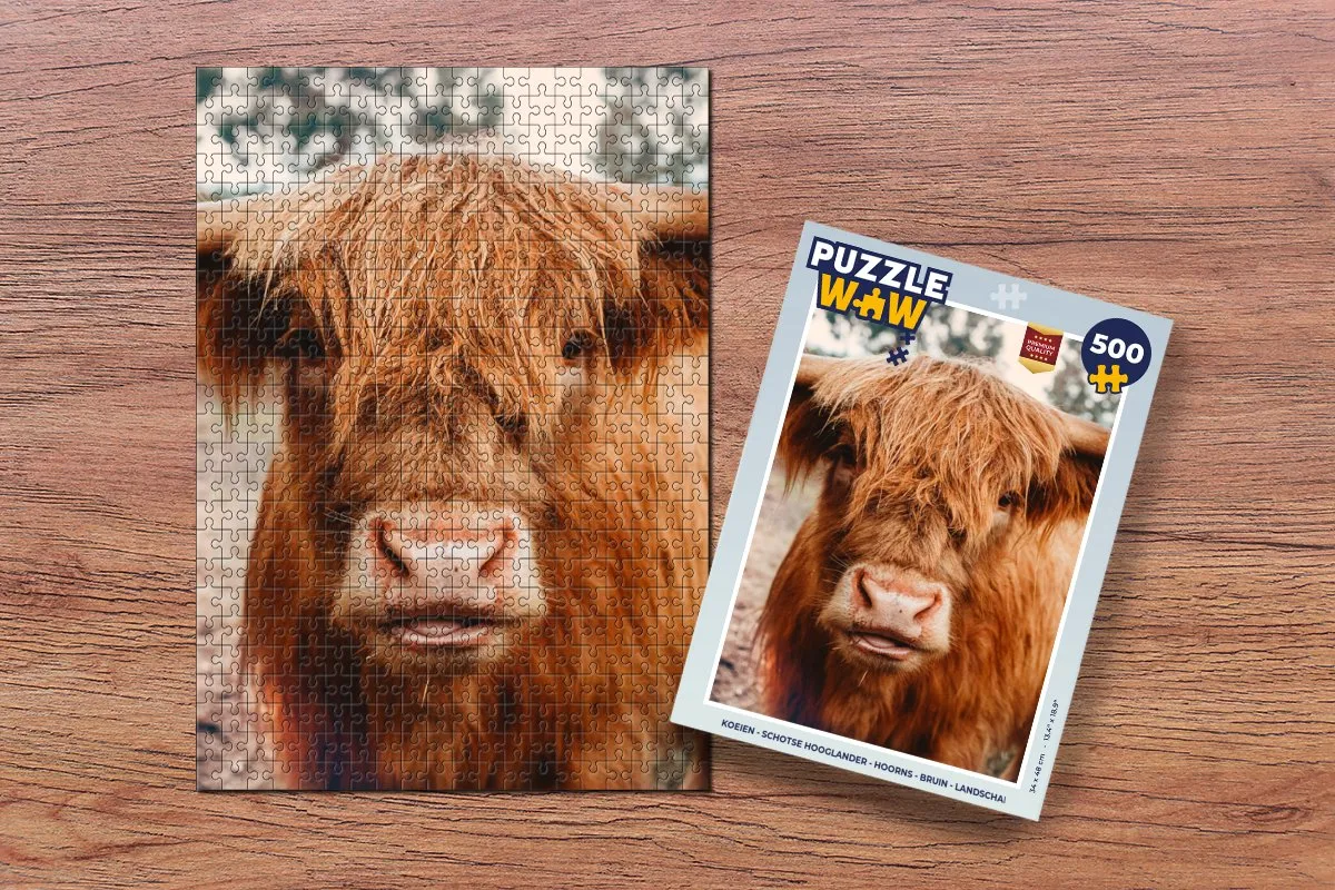 PuzzleWow Landschap Koe- Schotse Hooglander Legpuzzel 500 Stuks - Multicolor