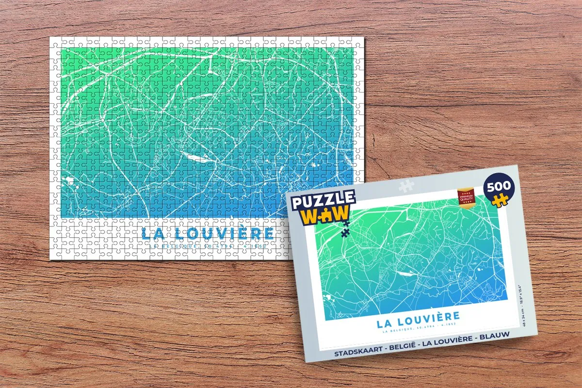 PuzzleWow Stadskaart België La Louvière Legpuzzel 500 Stuks - Multicolor