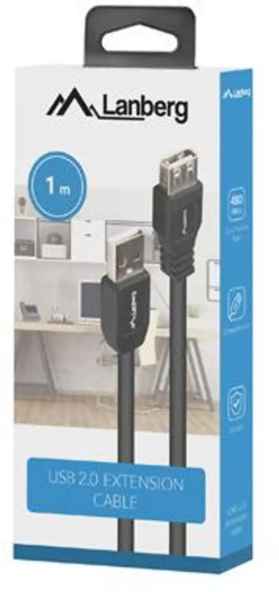 Lanberg USB-A Kabel 2.0 1m - Zwart - afbeelding 4 van 6