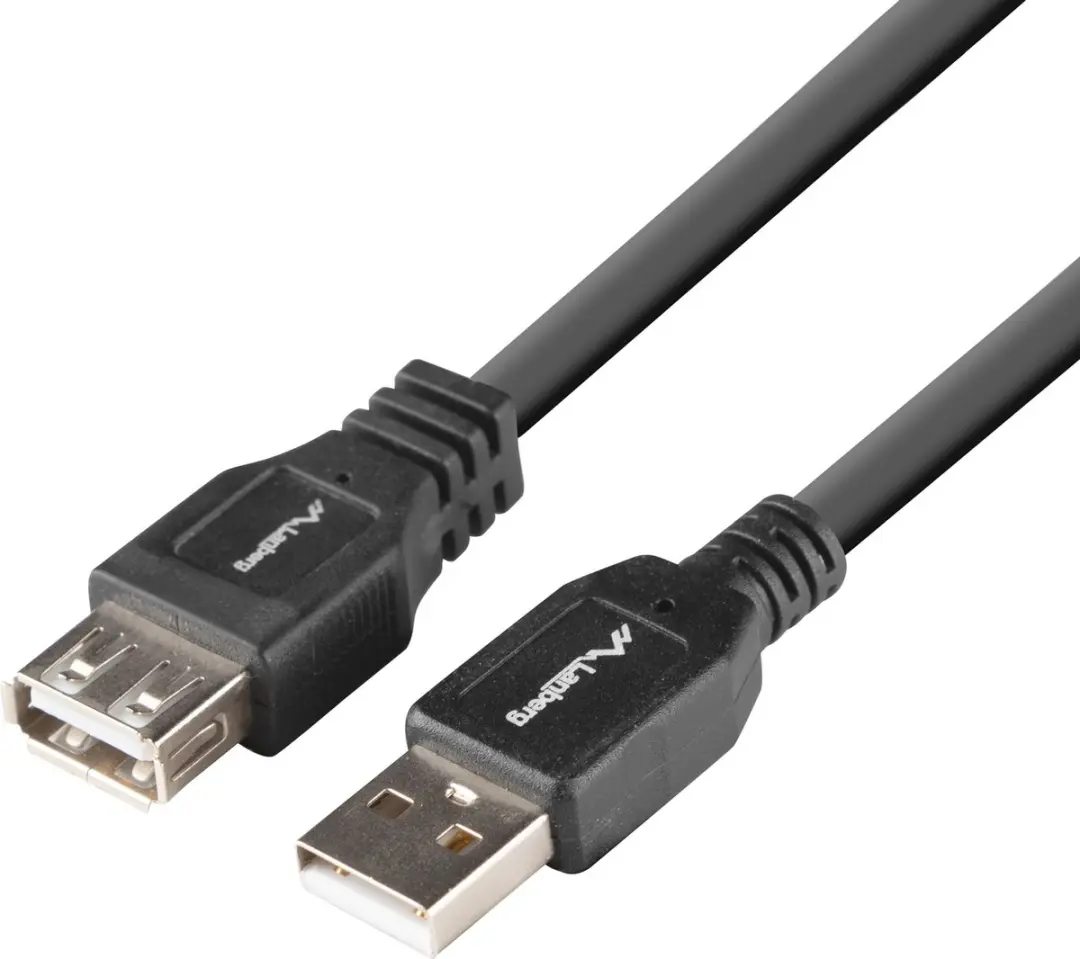 Lanberg USB A Male naar USB A Female 2.0 Kabel 1.8m - Zwart - afbeelding 3 van 6
