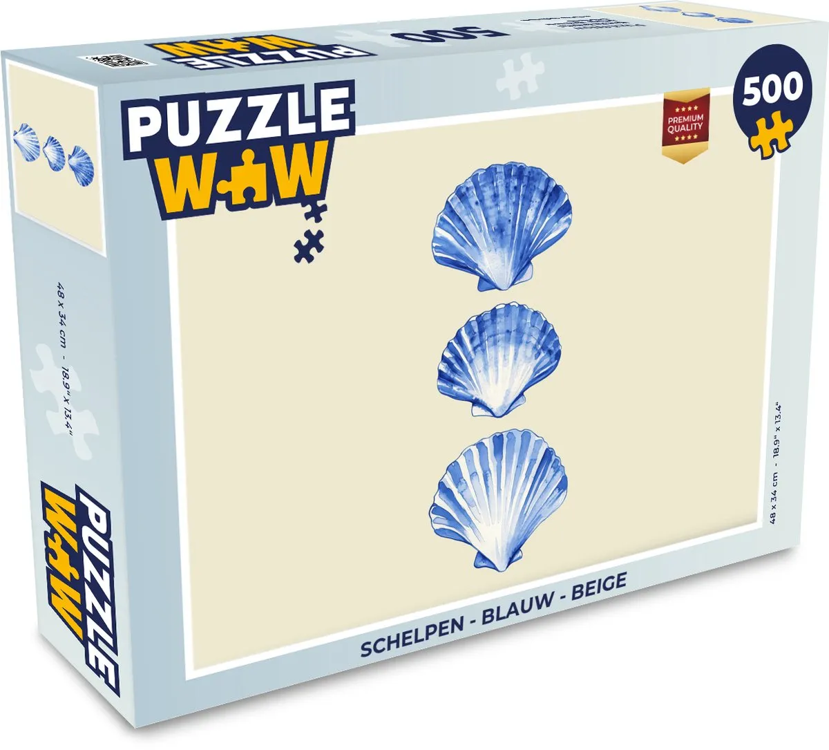 PuzzleWow Schelpen Legpuzzel 500 Stuks - Blauw/Beige