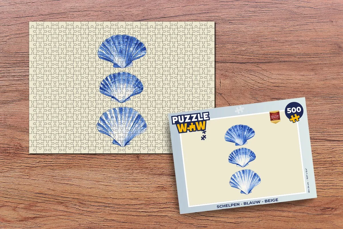 PuzzleWow Schelpen Legpuzzel 500 Stuks - Blauw/Beige