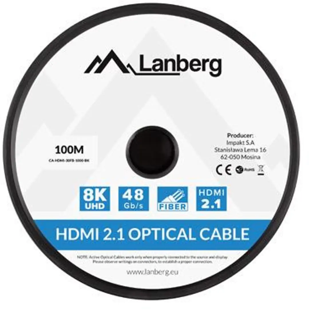 Lanberg HDMI-kabel M/M 2.1 100m 8K - Zwart - afbeelding 5 van 6