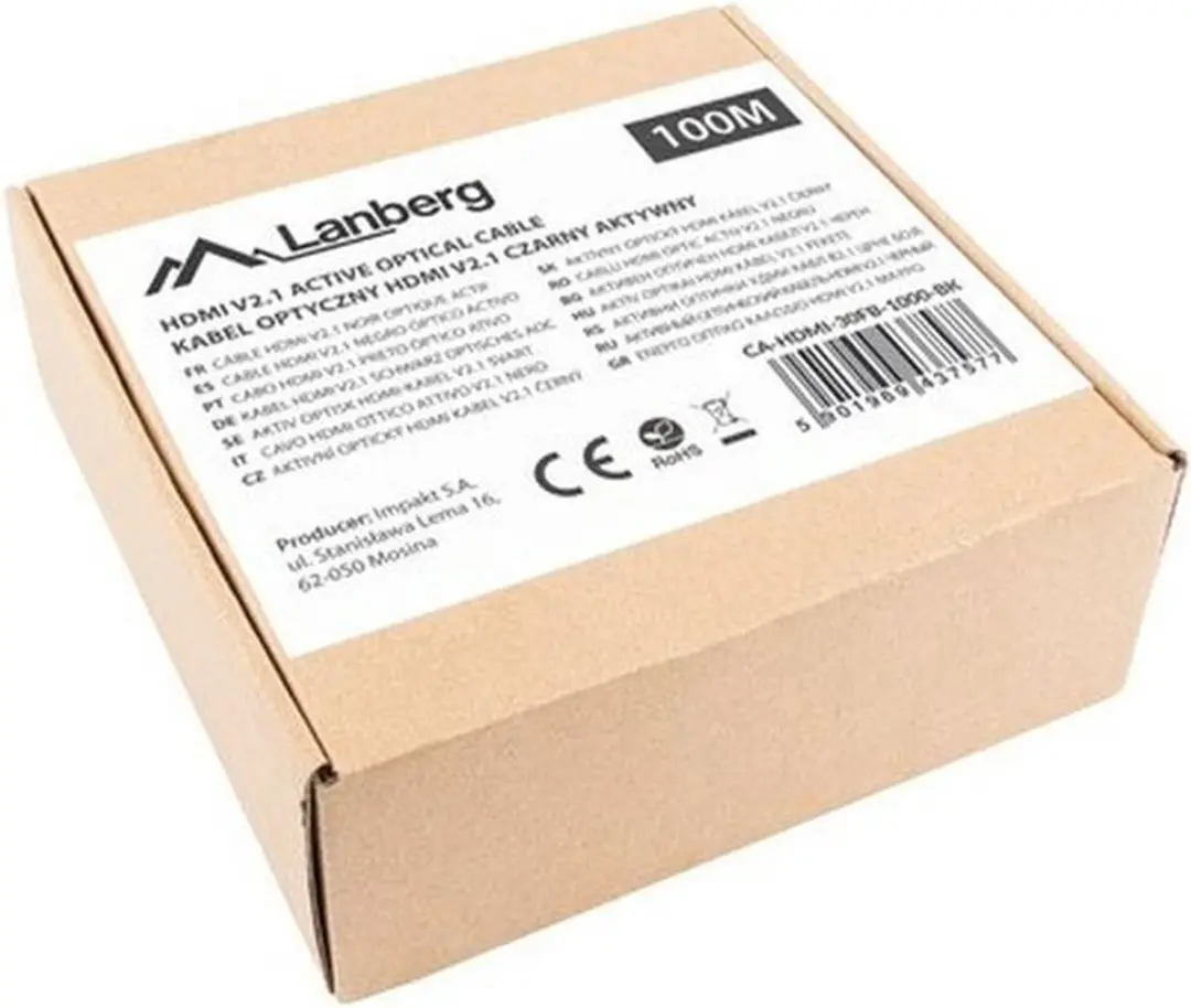 Lanberg Hdmi-Kabel M/M V2.1 Voor Tv 100M 8K Zwart Aoc Optisch