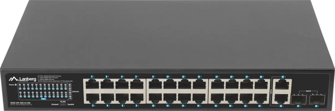Lanberg RSGE-24P-2GE-2S-360 Switch - 24x PoE 1Gbps - 360W - afbeelding 5 van 6