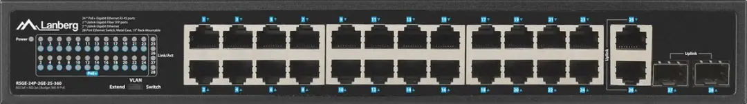 Lanberg RSGE-24P-2GE-2S-360 Switch - 24x PoE 1Gbps - 360W - afbeelding 6 van 6