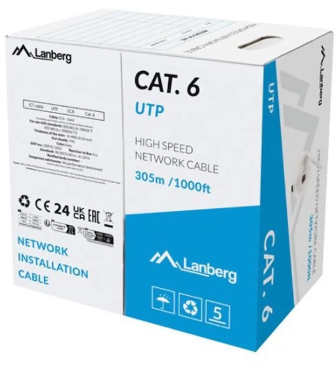 Lanberg Utp-Kabel Voor Netwerk, Server, Laptop, 305M Cat6 Cca Fluke Geslaagd