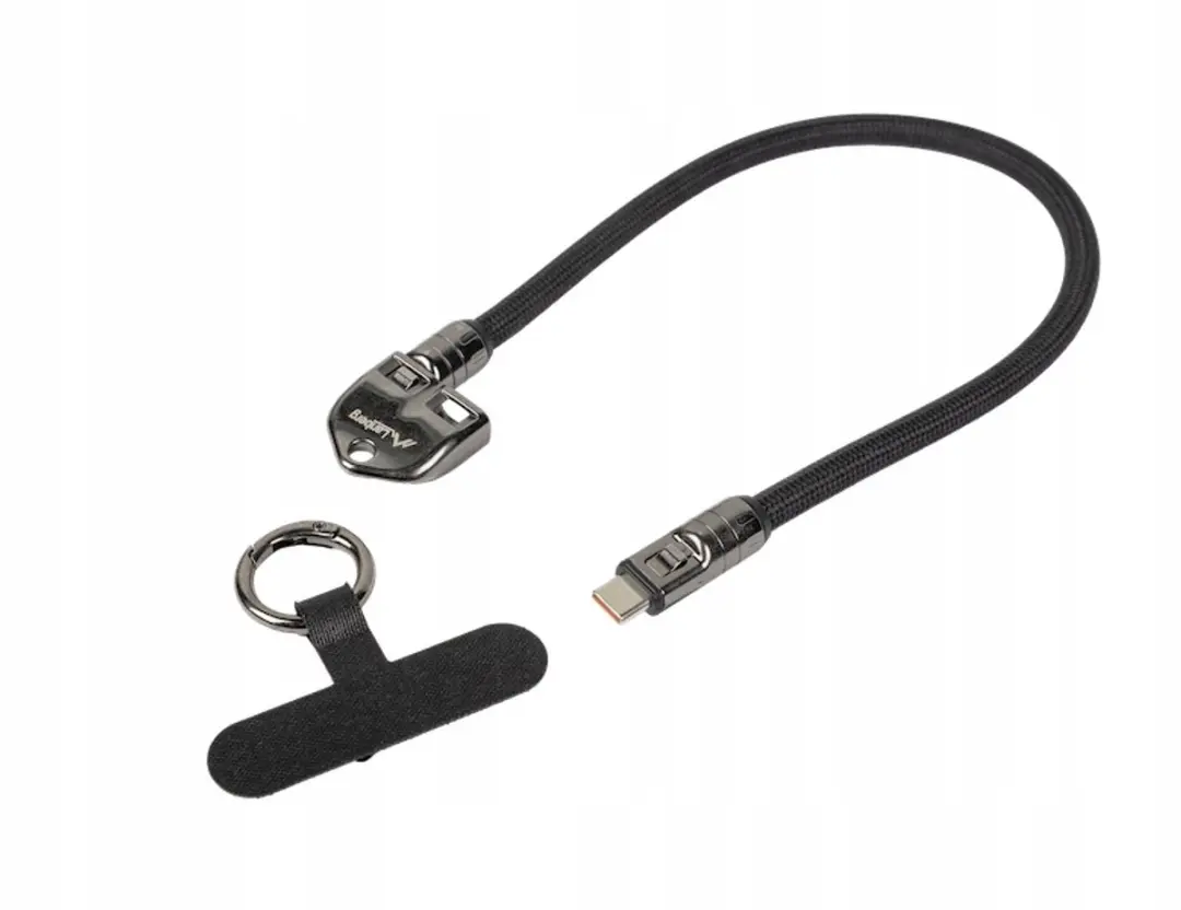 Lanberg USB-C Kabel 240W PD 2-in-1 Sleutelhanger & Lanyard 30cm Zwart