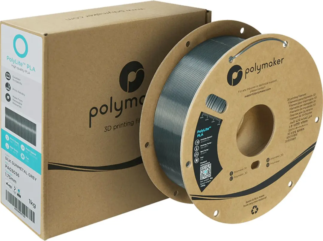 Polymaker PolyLite PLA Silk Gunmetal Grijs 1.75mm 1kg