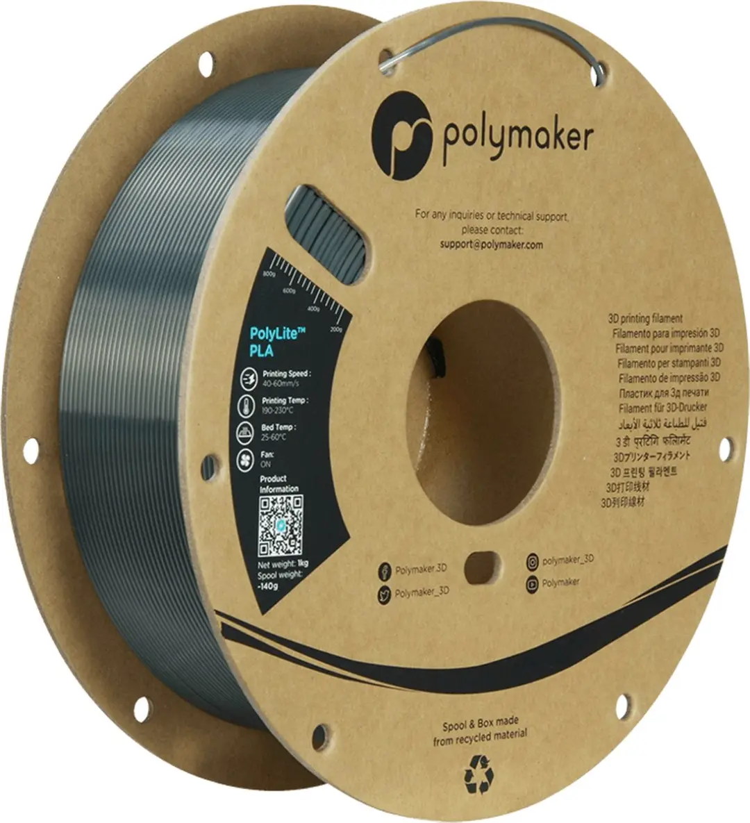 Polymaker PolyLite PLA Silk Gunmetal Grey 1.75 mm 1KG