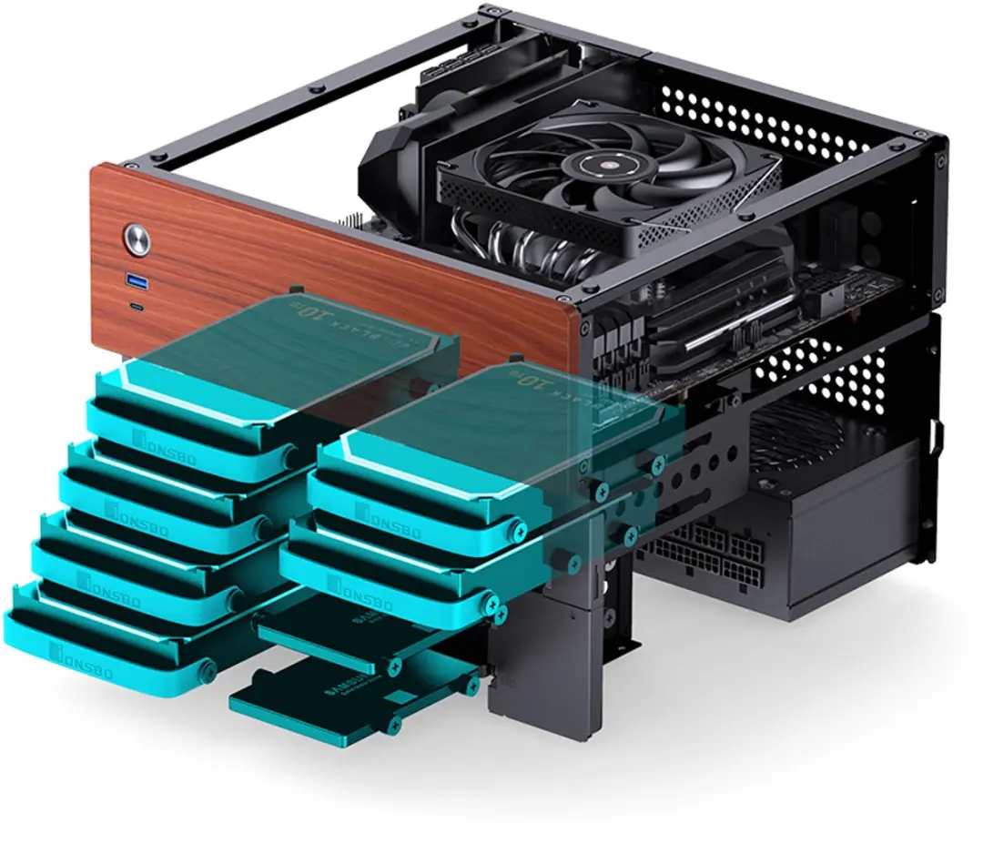 Jonsbo N4 Black Micro Tower - 2x 2.5" + 6x 3.5" - Zwart