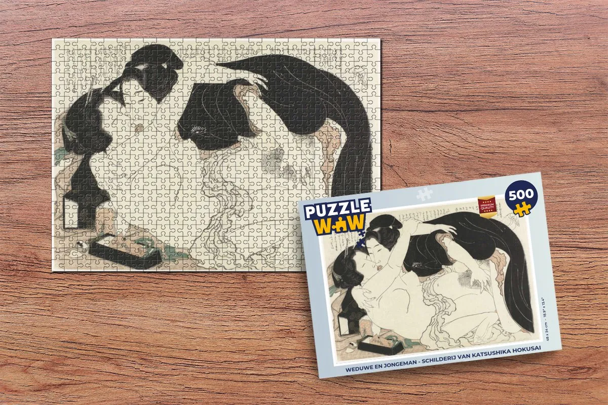 PuzzleWow Hokusai Weduwe en jongeman Legpuzzel 500 Stuks - Multicolor