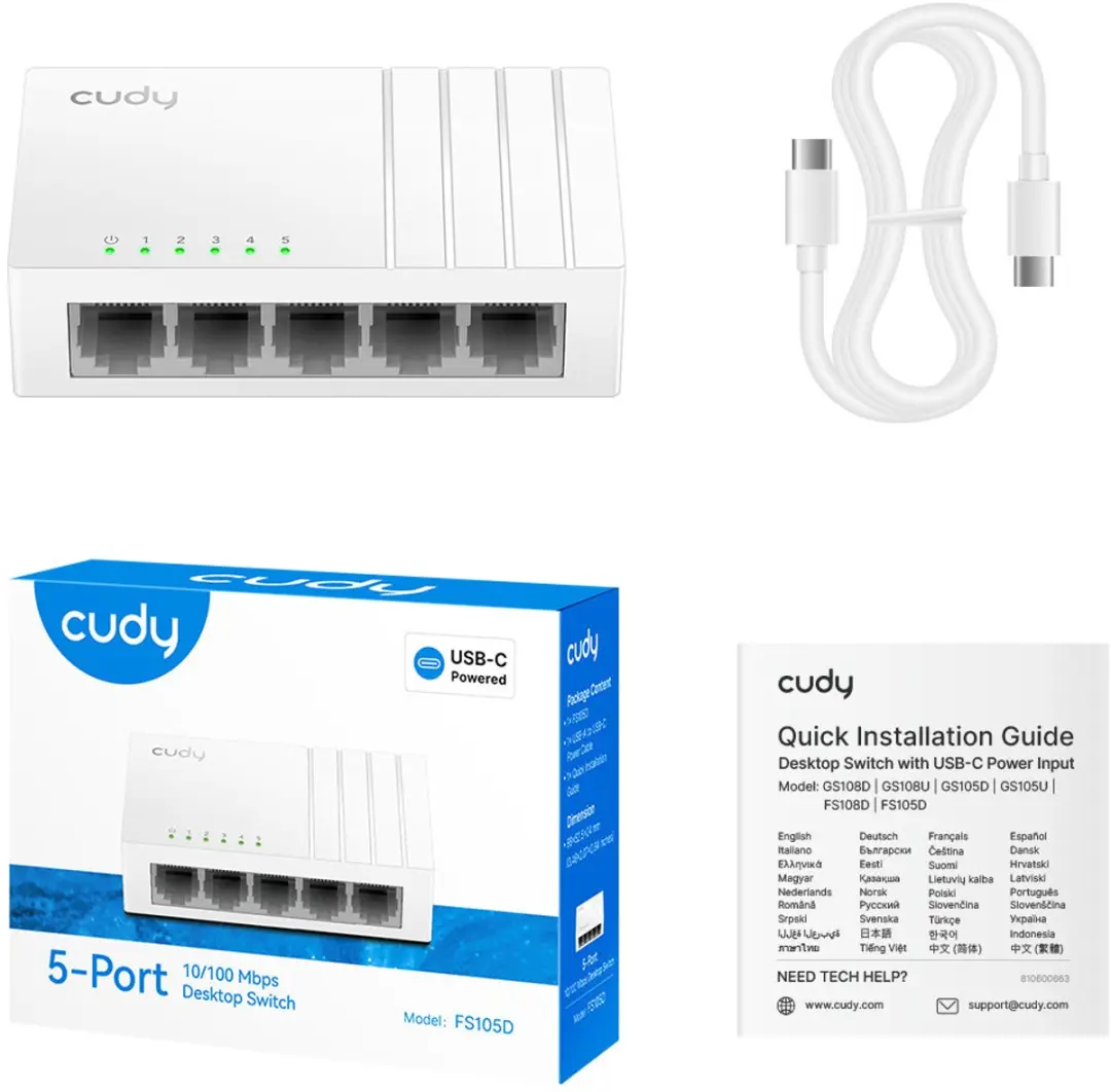 Cudy FS105D Netwerk Switch 5 Poorten Fast Ethernet - Zwart