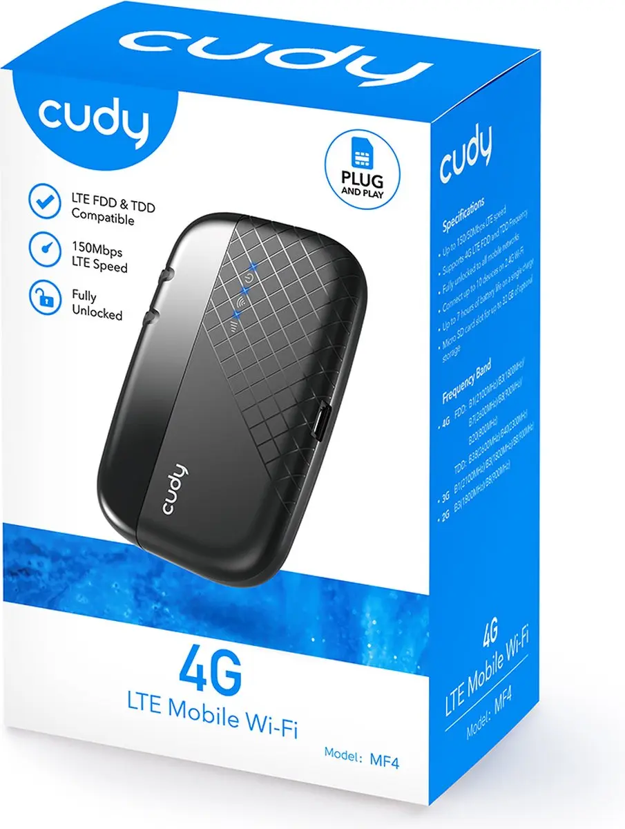 Cudy MF4 Mifi Router - 10 Gebruikers - Zwart