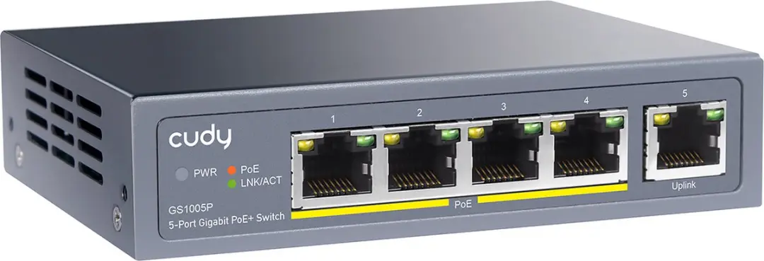 Cudy GS1005P 5-Poort Gigabit Netwerkswitch - PoE+ 60W - Grijs - afbeelding 6 van 6