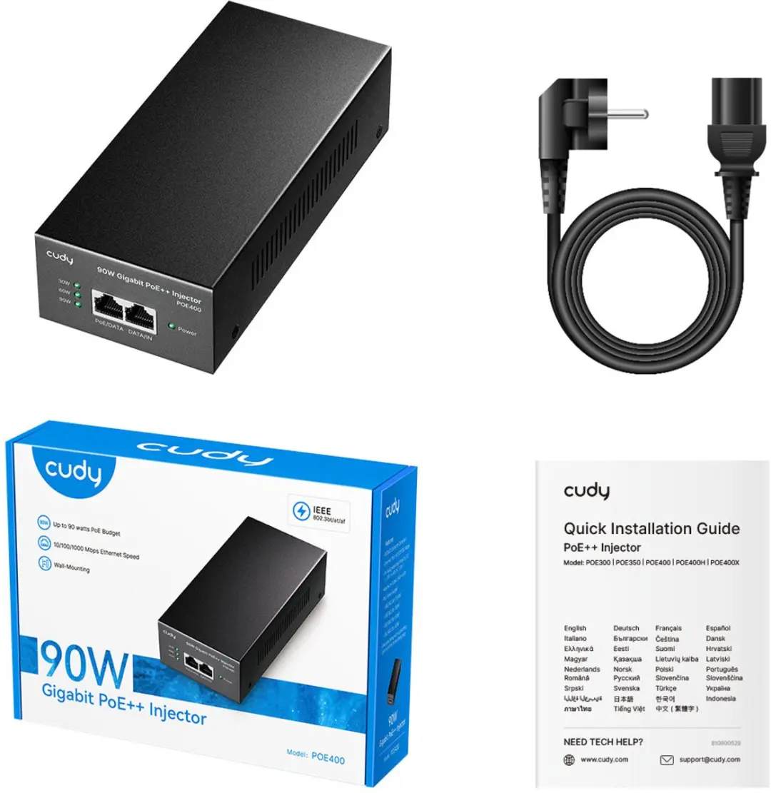 Cudy 90W Gigabit PoE++ Injector POE400 - Zwart