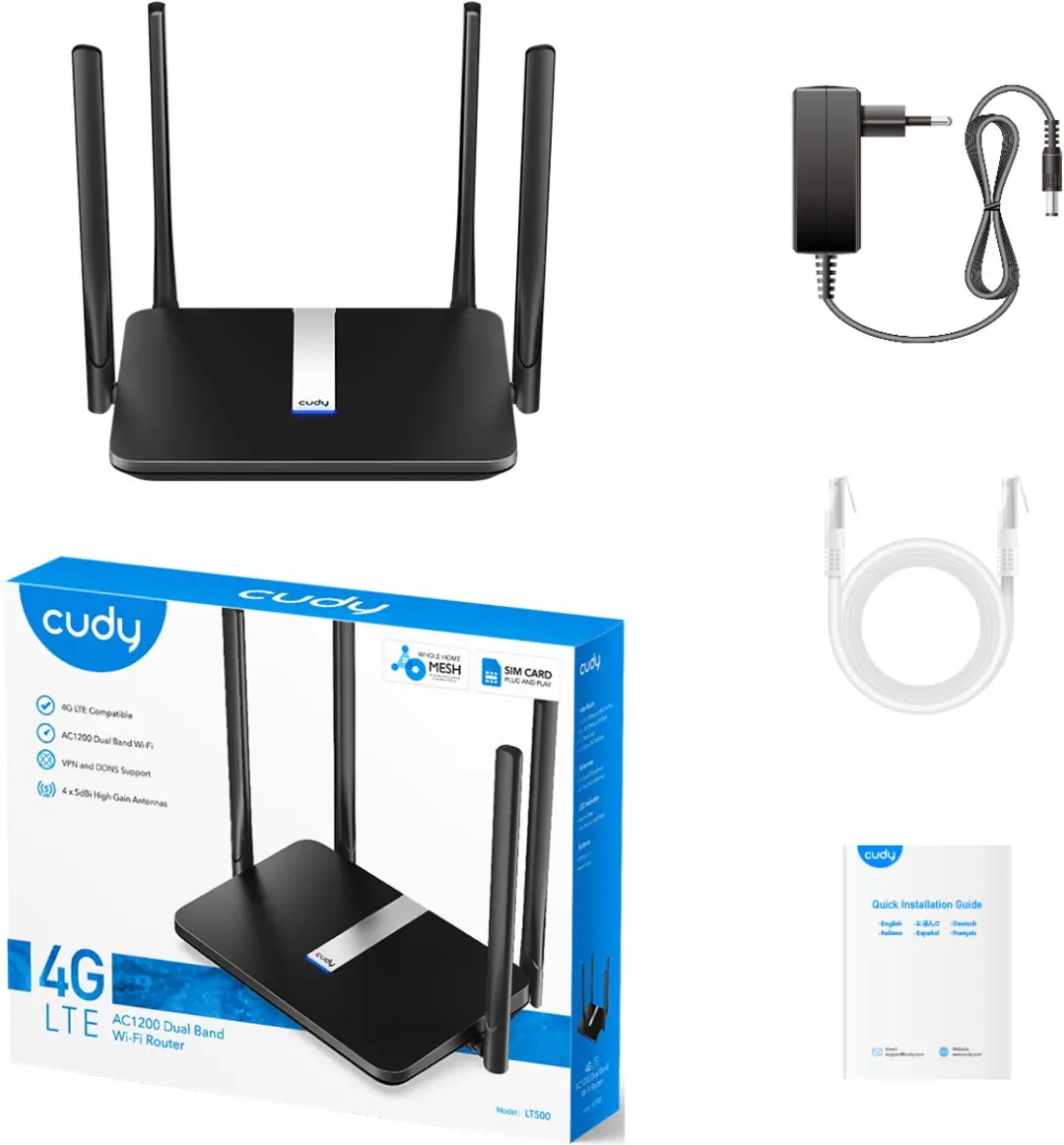 Cudy LT500 WiFi-router - LTE 1200 MBit/s - 4 Antennes