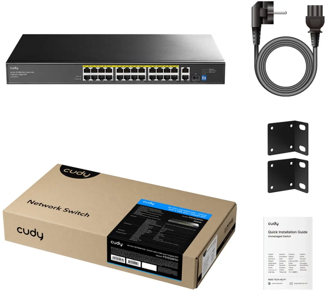 Cudy FS1016PS1 24-poorts PoE+ Switch - 10/100M - 2x Gigabit Uplink - 1x SFP - Zwart