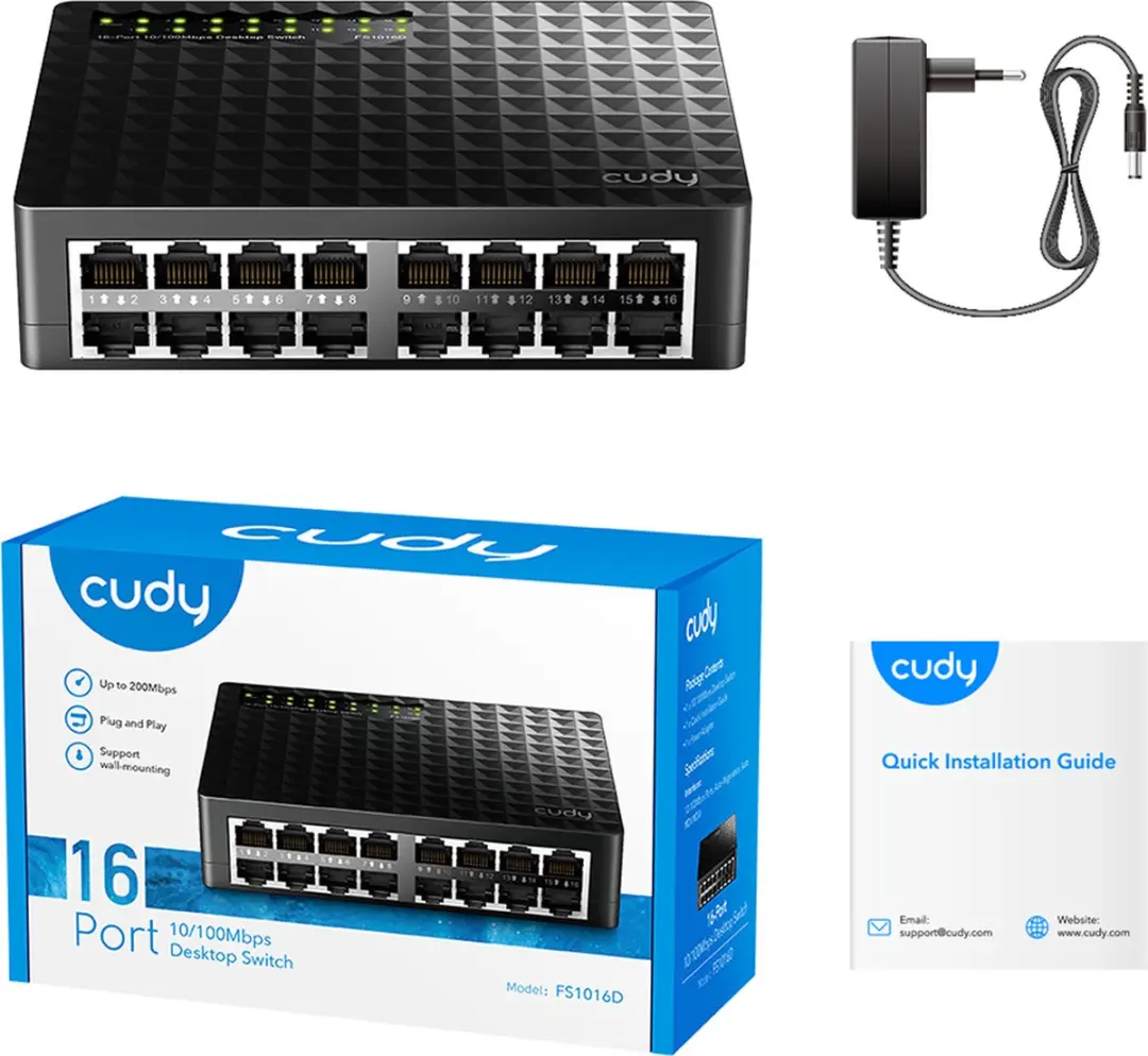 Cudy FS1016D Switch - 16 Poorten - 1.6 Gbps - Zwart - afbeelding 3 van 3