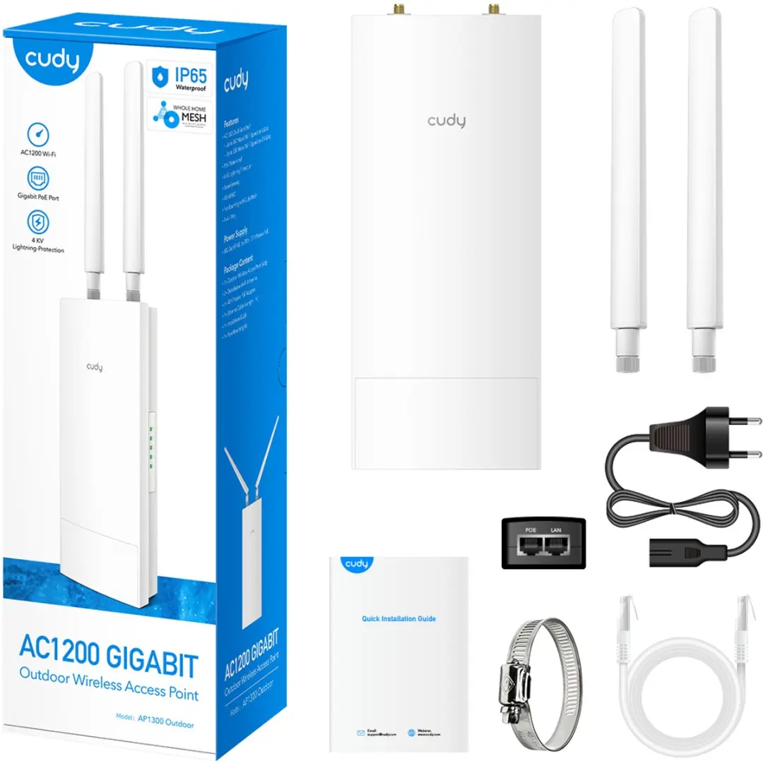 Cudy AP1300 Outdoor WiFi Access Point - 867Mbit/s - PoE - Zwart
