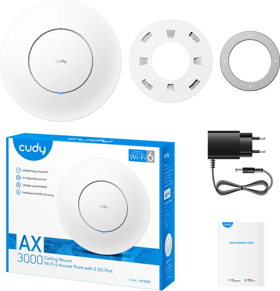 Cudy AP3000 AX3000 Access Point - 2.5G PoE - Zwart
