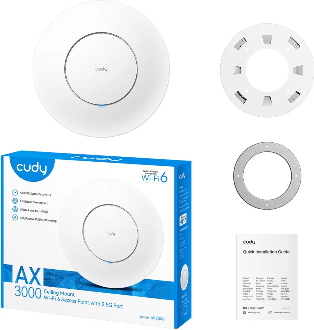 Cudy AP3000 AX3000 Access Point - 2.5G PoE - Zwart