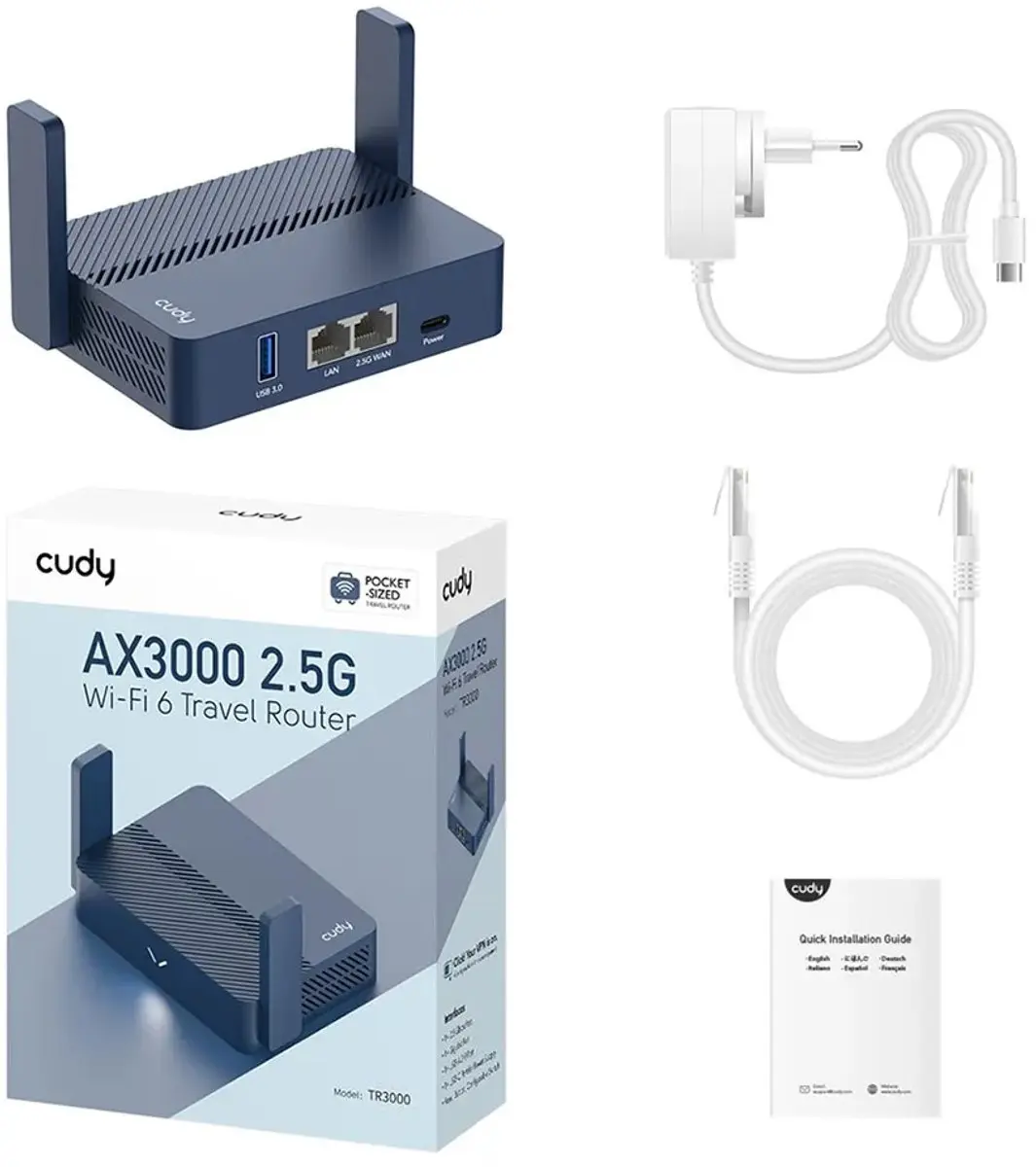 Cudy TR3000 AX3000 Mini VPN Router - Blauw