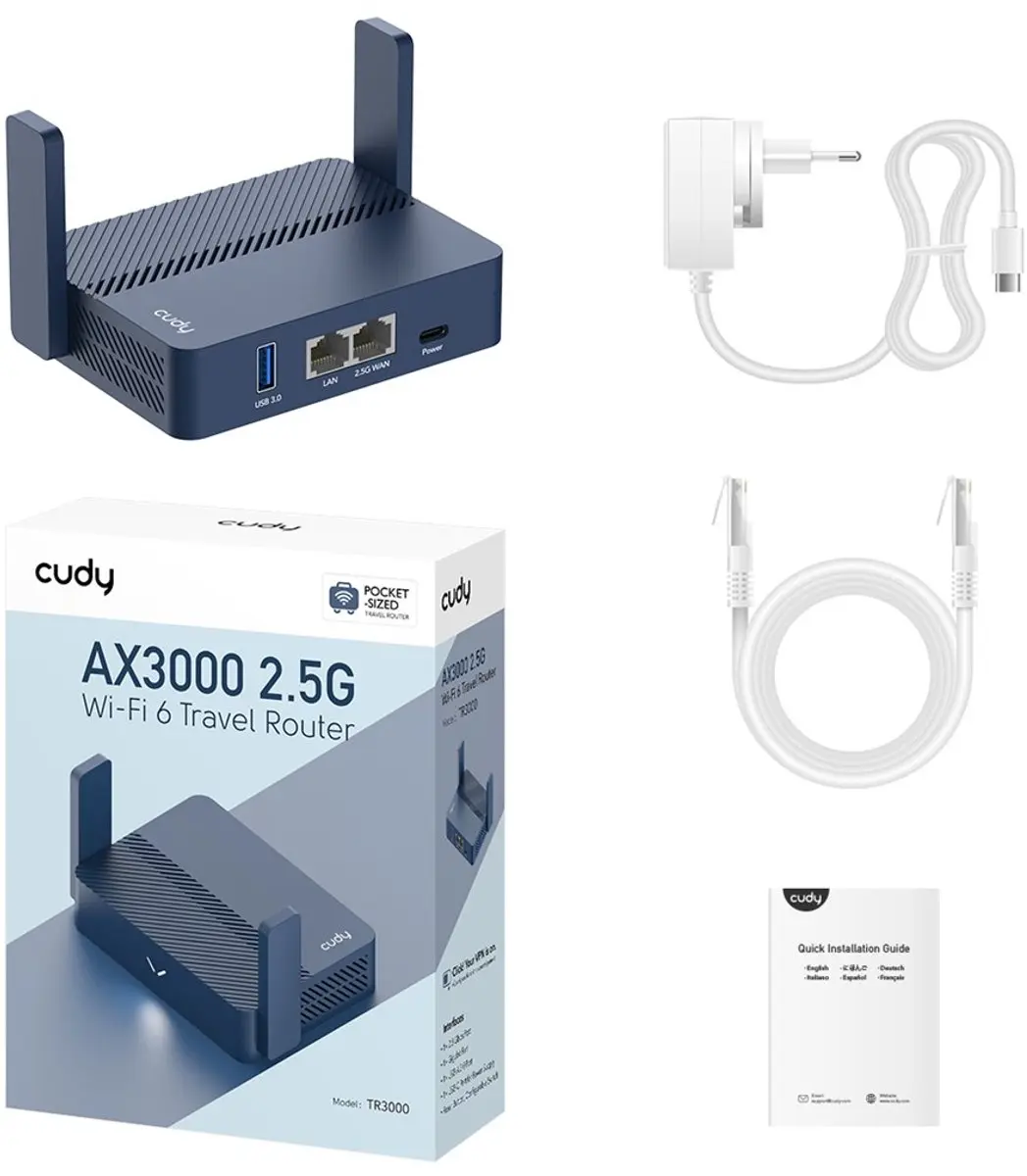 Cudy TR3000 AX3000 Mini VPN Router - Blauw