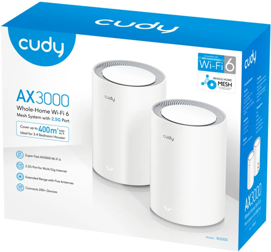 Cudy M3000(2-Pack) V2 Mesh-WLAN Systeem Wi-Fi 6 - 2 Stuks - Zwart