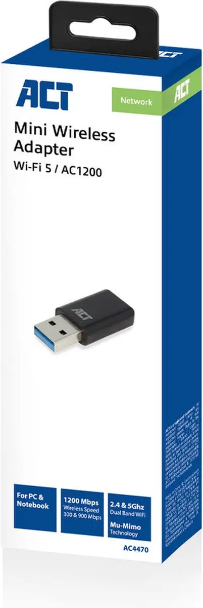 ACT AC4470 Mini WiFi Adapter USB Dual Band 1200 Mbps - Zwart - afbeelding 5 van 5