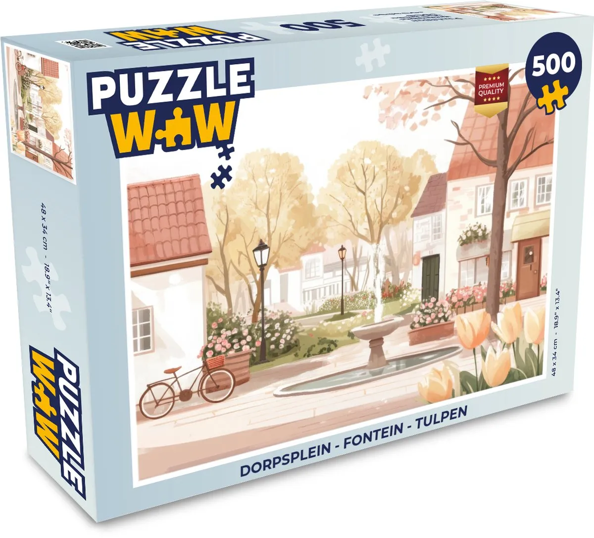 PuzzleWow Dorpsplein Legpuzzel 500 Stuks - Tulpen - Huisjes/Plein