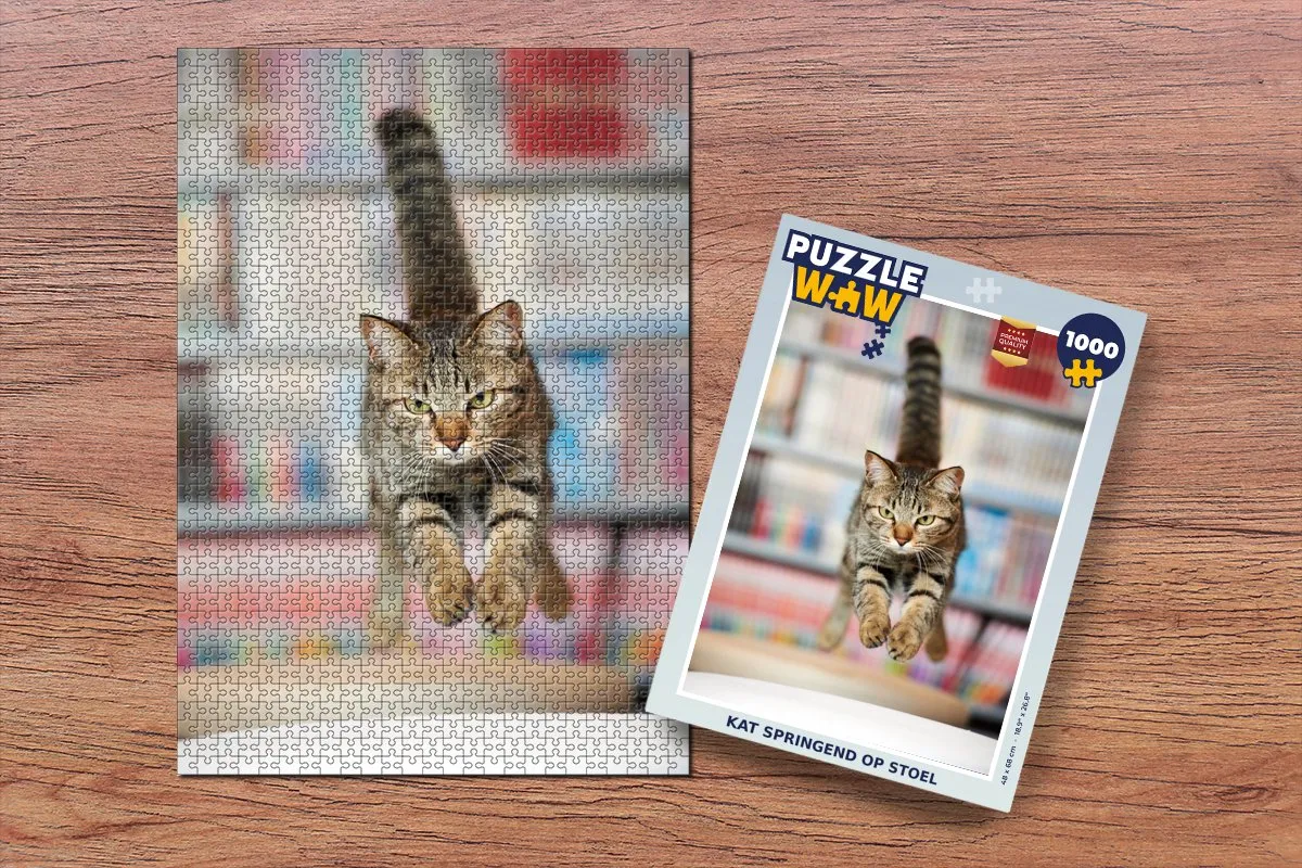 PuzzleWow Kat Spring Stoel Legpuzzel 1000 Stuks - Multicolor