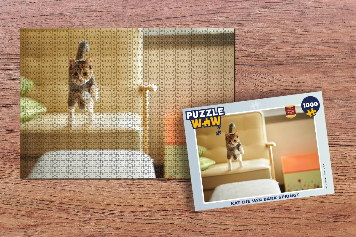 PuzzleWow Kat Spring Stoel Legpuzzel 1000 Stuks - Multicolor