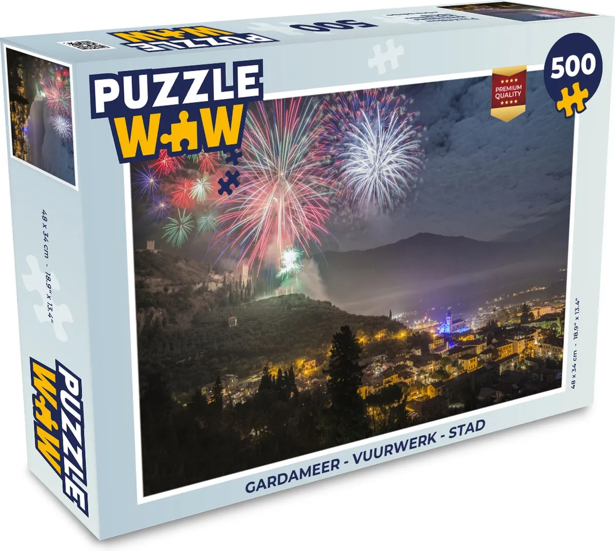 PuzzleWow Gardameer Vuurwerk Stad Legpuzzel 500 Stuks