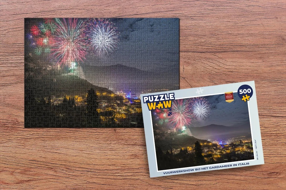 PuzzleWow Gardameer Vuurwerk Stad Legpuzzel 500 Stuks - Multicolor