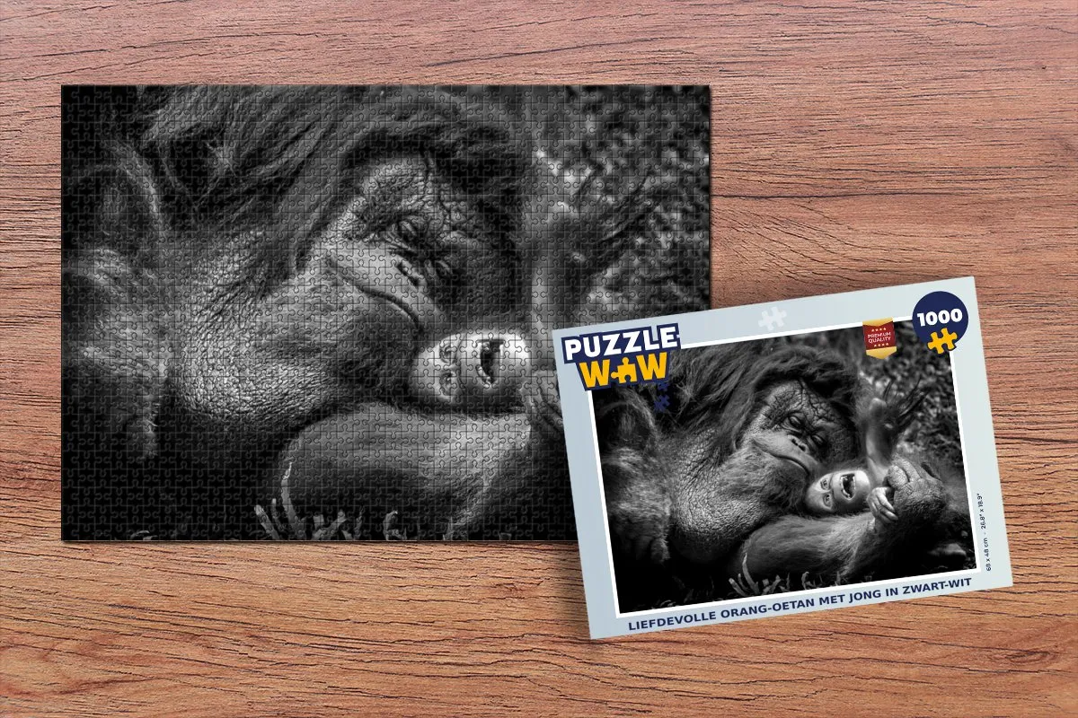 PuzzleWow Legpuzzel Liefdevolle Orang-oetan 1000 Stuks - Multicolor