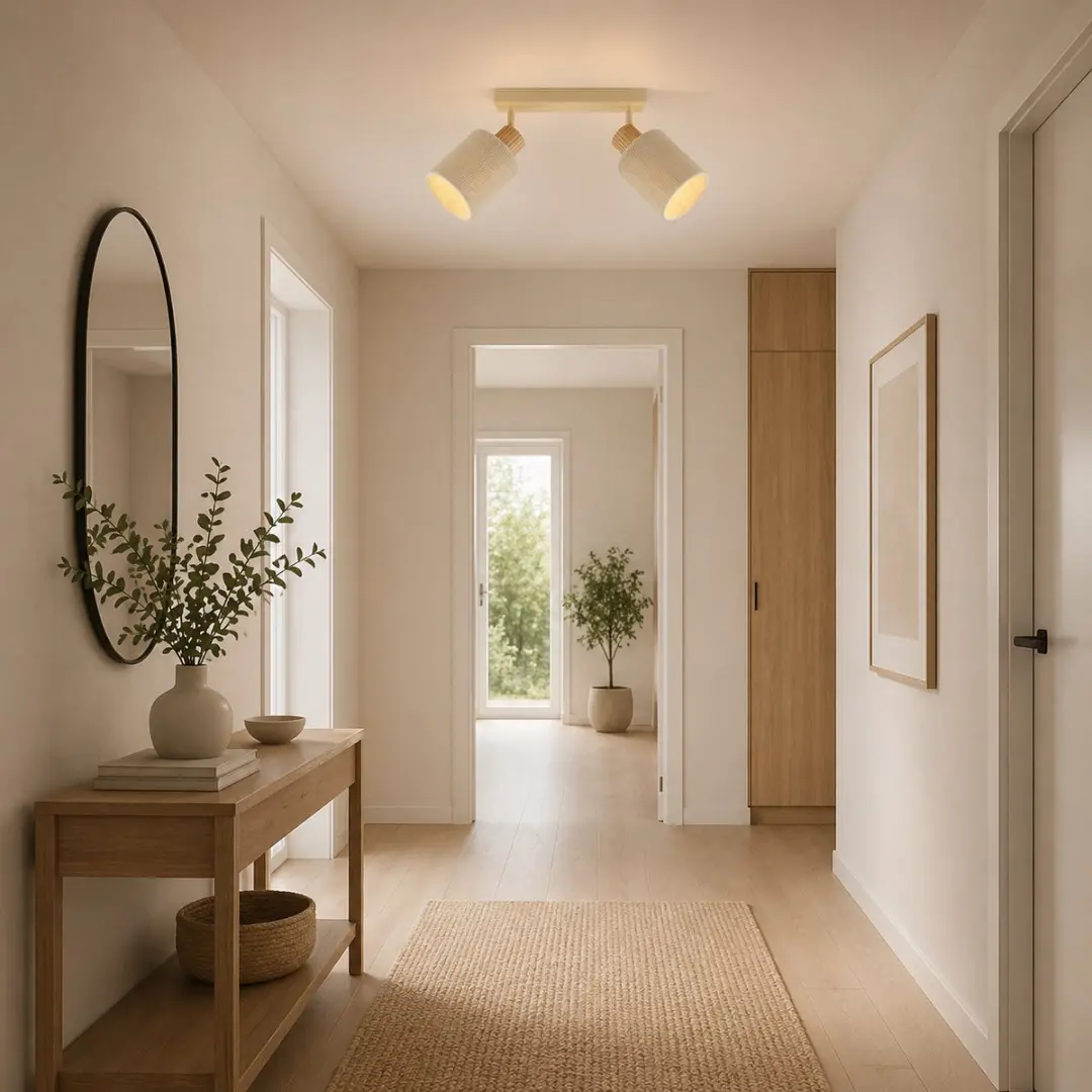 Brilliant Arlo Plafondlamp 2-lichts E27 - Beige/Hout