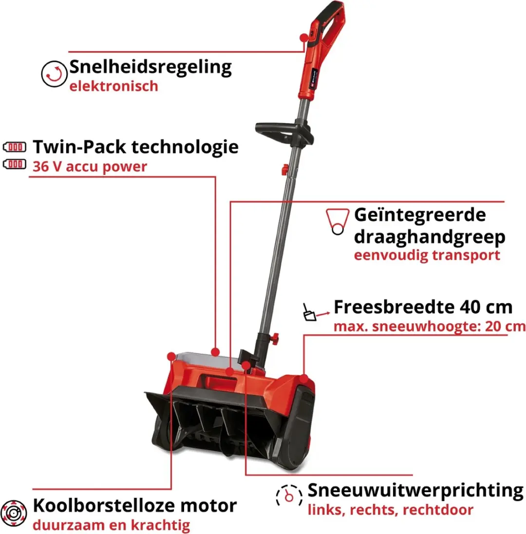 Einhell Accu Sneeuwfrees GE-ST 36/40 Li E Solo - 36V - 40cm - afbeelding 2 van 6
